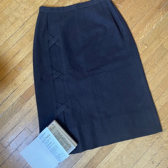 1940’s Chocolate Brown Wool Straight Skirt with X Design Details, Side Zip - Picture 15 of 15